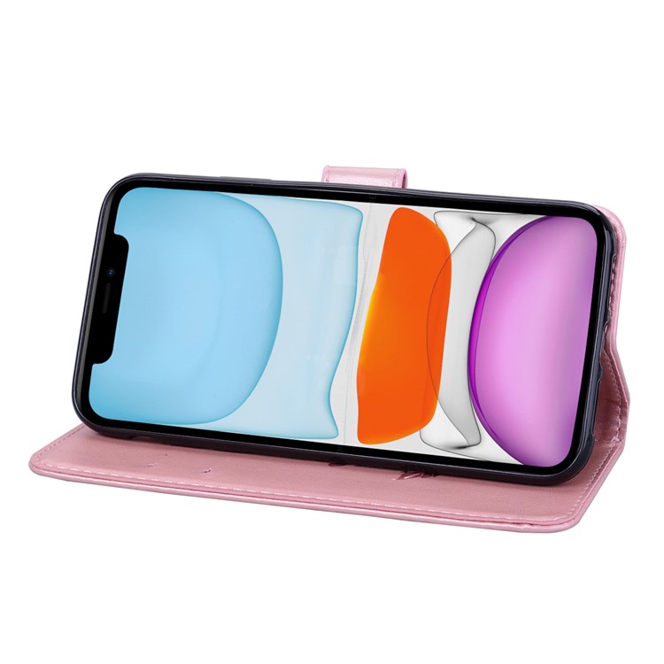 Imprinted Rose Flower Pattern Leather Wallet Phone Casing for iPhone 11 6.1 inch (2019) - Pink-5
