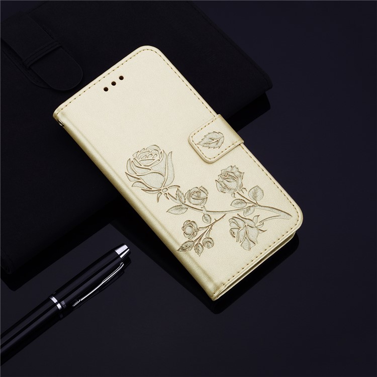 Imprinted Rose Flower Pattern Wallet Flip Leather Case for iPhone 11 Pro Max 6.5 inch (2019) - Gold-9