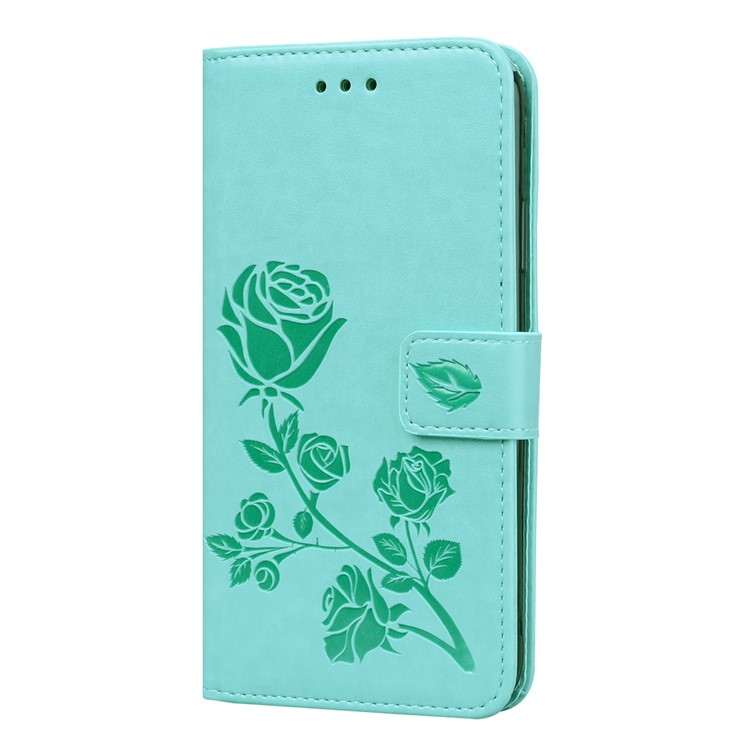 Imprinted Rose Flower Pattern Wallet Flip Leather Case for iPhone 11 Pro Max 6.5 inch (2019) - Cyan-3