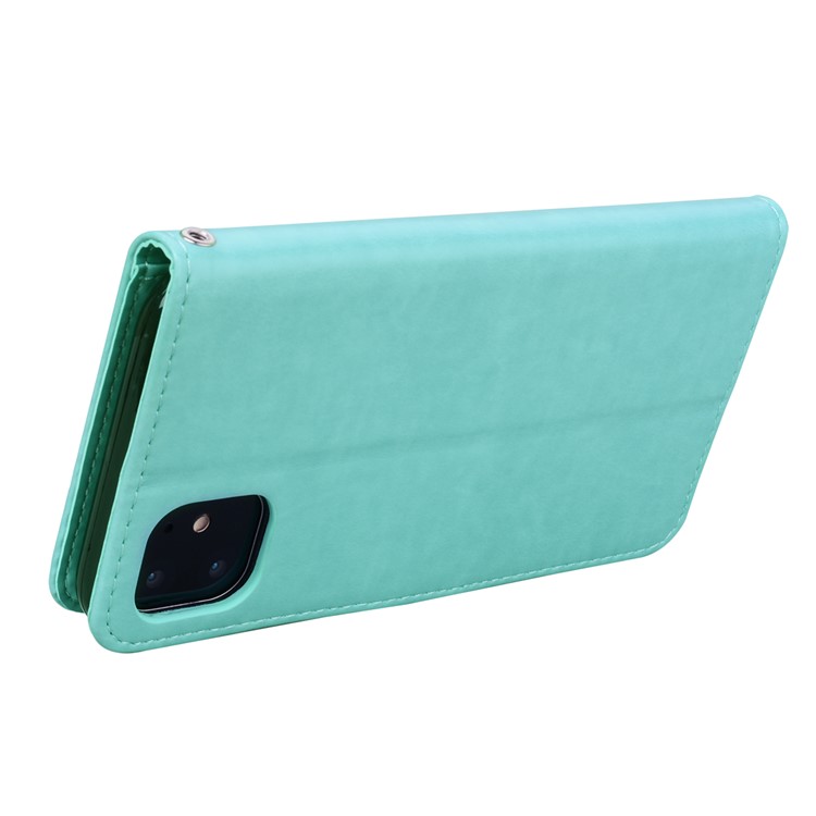 Imprinted Rose Flower Pattern Wallet Flip Leather Case for iPhone 11 Pro Max 6.5 inch (2019) - Cyan-4