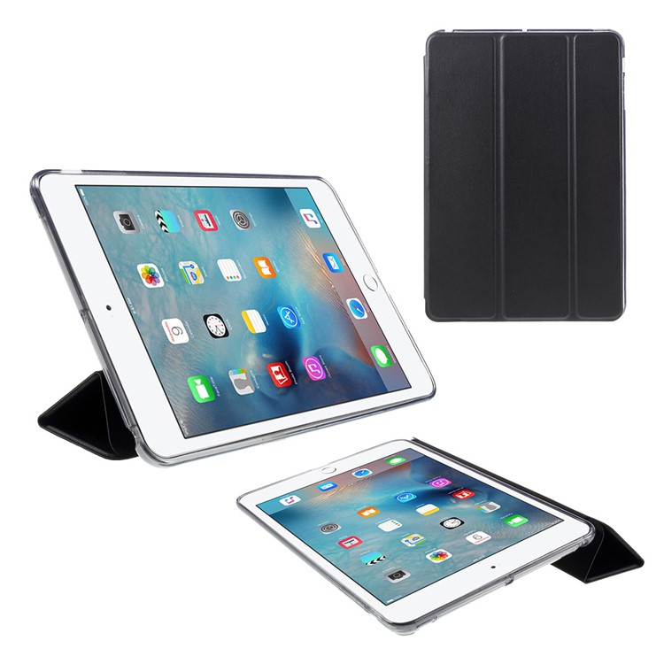 Tri-fold PU Leather and Back TPU Cover for iPad Mini 1/2/3 - Black-1
