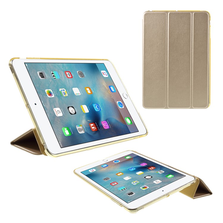 Tri-fold PU Leather and Back TPU Shell for iPad Mini 1/2/3 - Champagne-1