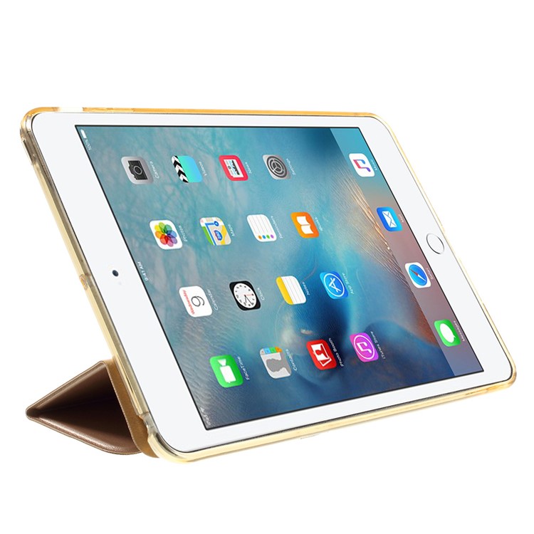 Tri-fold PU Leather and Back TPU Shell for iPad Mini 1/2/3 - Champagne-4