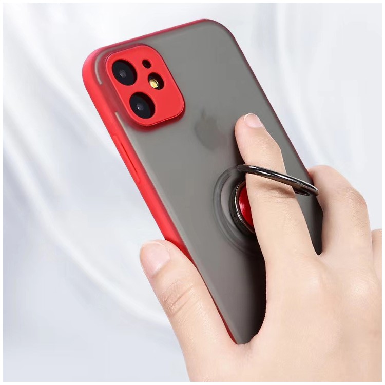 Für Iphone 11 6,1 Zoll Hautpflegende Serie PC + TPU Fingerringhalter Telefonabdeckung - Rot-1