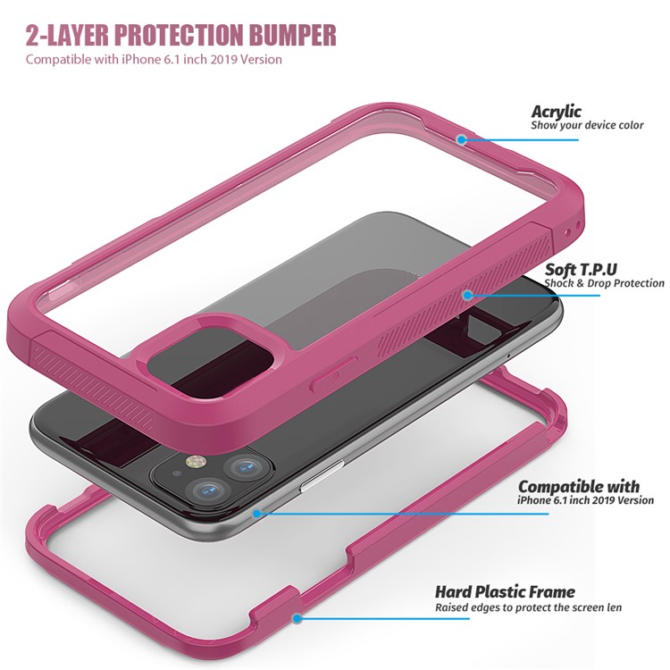 Non-slip Shockproof Edge Clear Phone Case for iPhone 11 6.1 inch - Wine Red-5