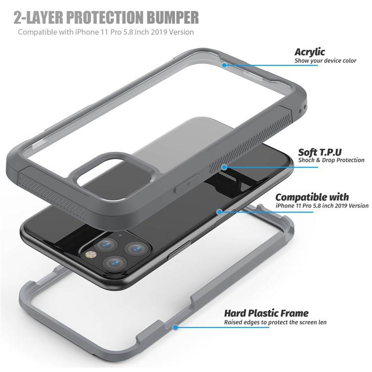 Non-slip Shockproof Edge Clear Phone Cover for Apple iPhone 11 Pro 5.8 inch - Grey-6