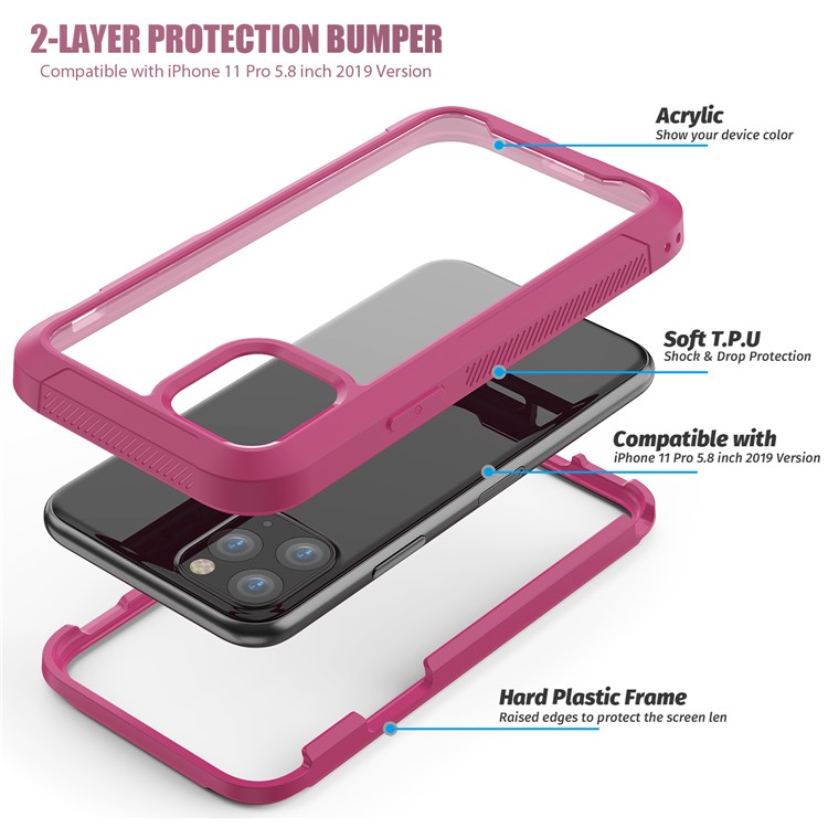 Non-slip Shockproof Edge Clear Phone Cover for Apple iPhone 11 Pro 5.8 inch - Wine Red-6