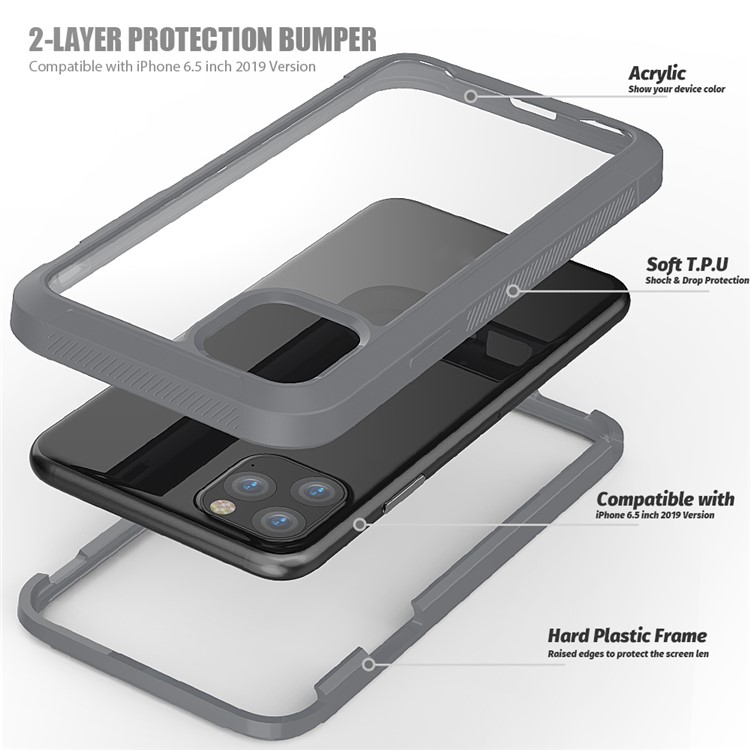 Shockproof Non-slip Frame Clear Phone Case for iPhone 11 6.1 inch - Grey-5
