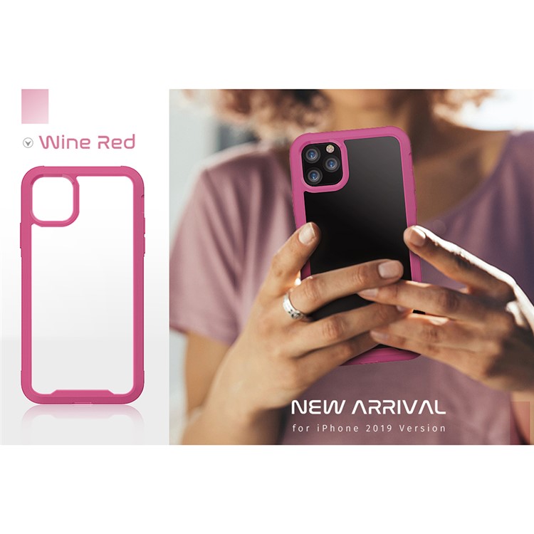 Shockproof Non-slip Frame Clear Phone Case for iPhone 11 6.1 inch - Wine Red-6