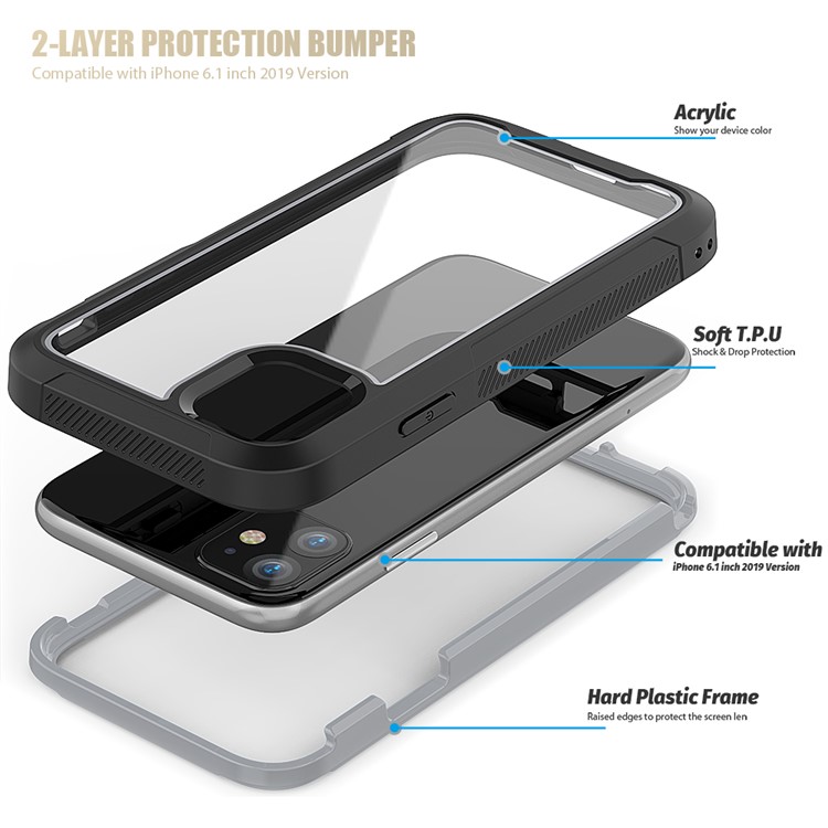 Thicken Non-slip Frame Hybrid Phone Cover for iPhone 11 6.1 inch - Grey-5