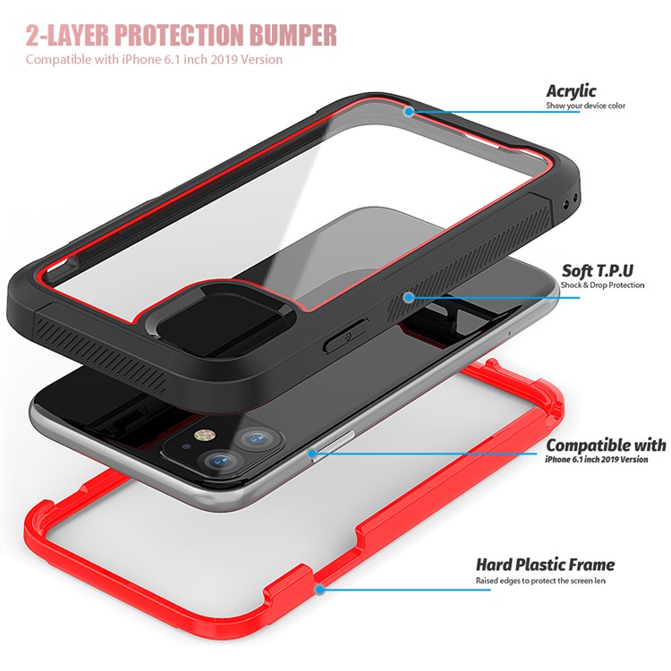 Thicken Non-slip Frame Hybrid Phone Cover for iPhone 11 6.1 inch - Red-5