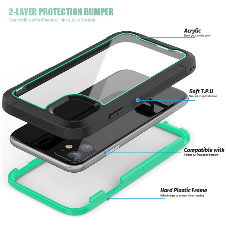 Thicken Non-slip Frame Hybrid Phone Cover for iPhone 11 6.1 inch - Cyan-5