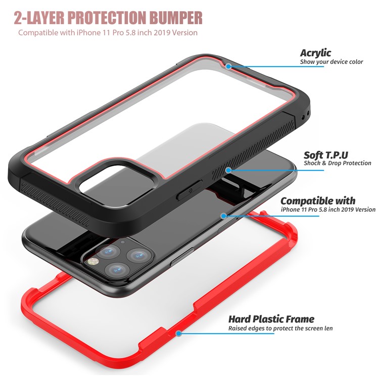 Thicken Non-slip Frame Hybrid Phone Cover for iPhone 11 Pro 5.8 inch - Red-6