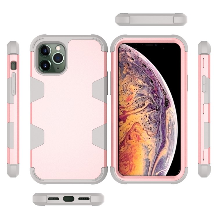 Silicone + PC Combo Back Case for iPhone 11 Pro 5.8 inch - Grey / Rose Gold-4