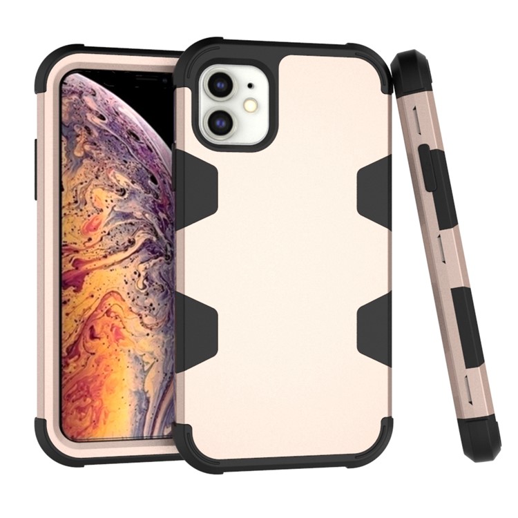 Anti-dust Shock-proof Silicone + PC Mobile Case for iPhone 11 6.1 inch - Black / Gold-1