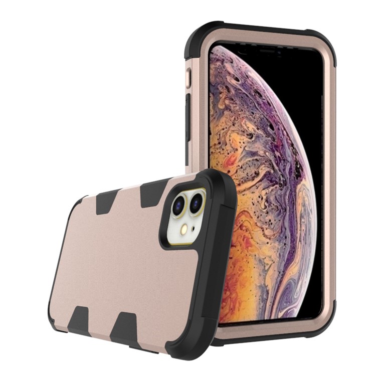 Anti-dust Shock-proof Silicone + PC Mobile Case for iPhone 11 6.1 inch - Black / Gold-3