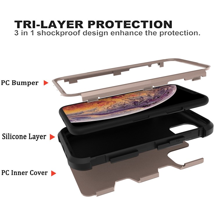 Anti-dust Shock-proof Silicone + PC Mobile Case for iPhone 11 6.1 inch - Black / Gold-5