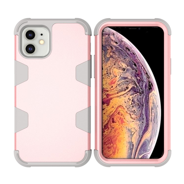 Anti-dust Shock-proof Silicone + PC Mobile Case for iPhone 11 6.1 inch - Grey / Rose Gold-1