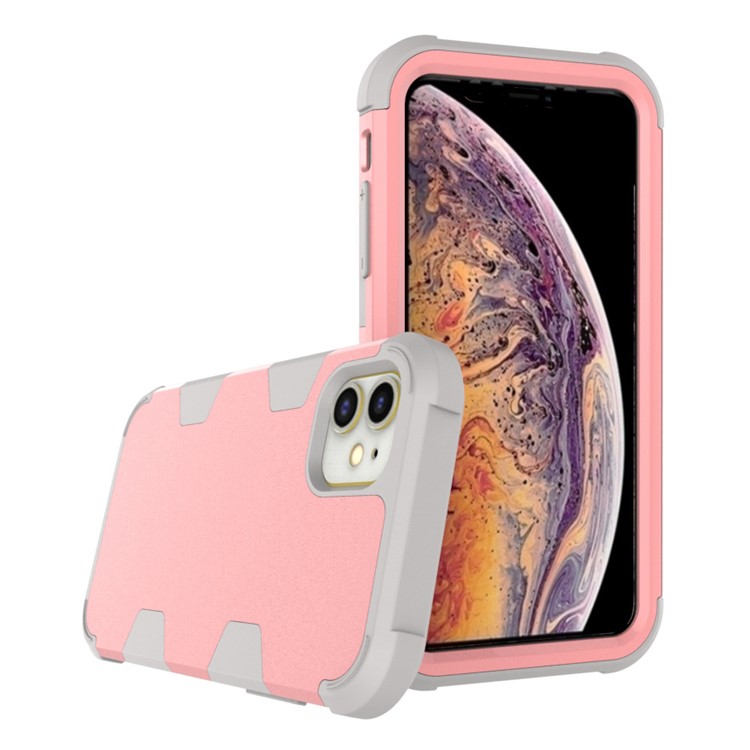 Anti-dust Shock-proof Silicone + PC Mobile Case for iPhone 11 6.1 inch - Grey / Rose Gold-3