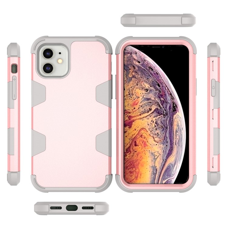 Anti-dust Shock-proof Silicone + PC Mobile Case for iPhone 11 6.1 inch - Grey / Rose Gold-4