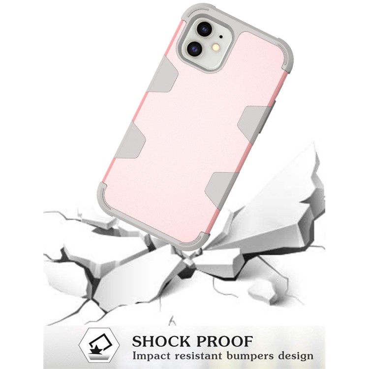 Anti-dust Shock-proof Silicone + PC Mobile Case for iPhone 11 6.1 inch - Grey / Rose Gold-6