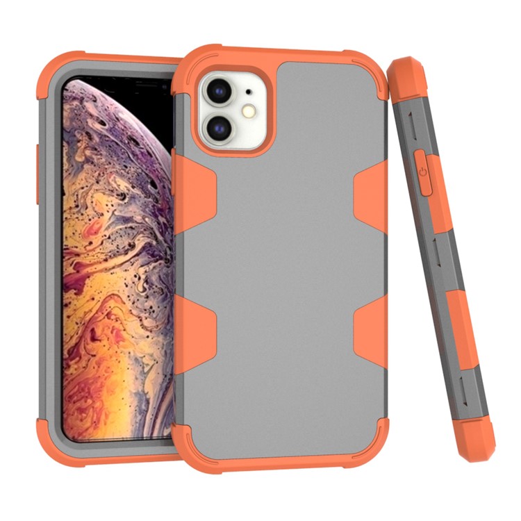 Anti-dust Shock-proof Silicone + PC Mobile Case for iPhone 11 6.1 inch - Orange / Grey-2