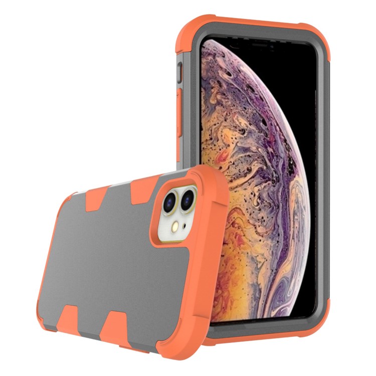 Anti-dust Shock-proof Silicone + PC Mobile Case for iPhone 11 6.1 inch - Orange / Grey-3