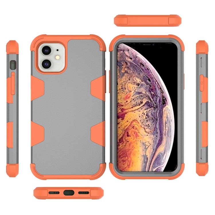 Anti-dust Shock-proof Silicone + PC Mobile Case for iPhone 11 6.1 inch - Orange / Grey-4