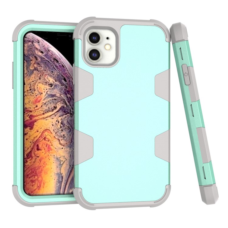 Anti-dust Shock-proof Silicone + PC Mobile Case for iPhone 11 6.1 inch - Grey / Cyan-1