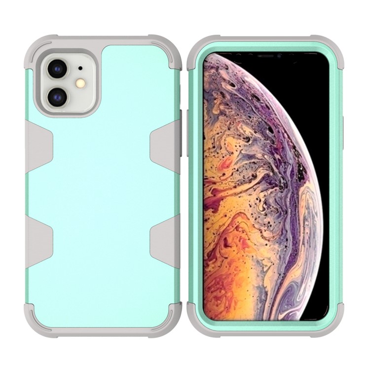 Anti-dust Shock-proof Silicone + PC Mobile Case for iPhone 11 6.1 inch - Grey / Cyan-2