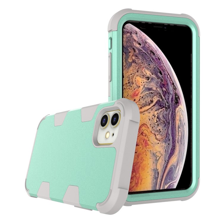 Anti-dust Shock-proof Silicone + PC Mobile Case for iPhone 11 6.1 inch - Grey / Cyan-3