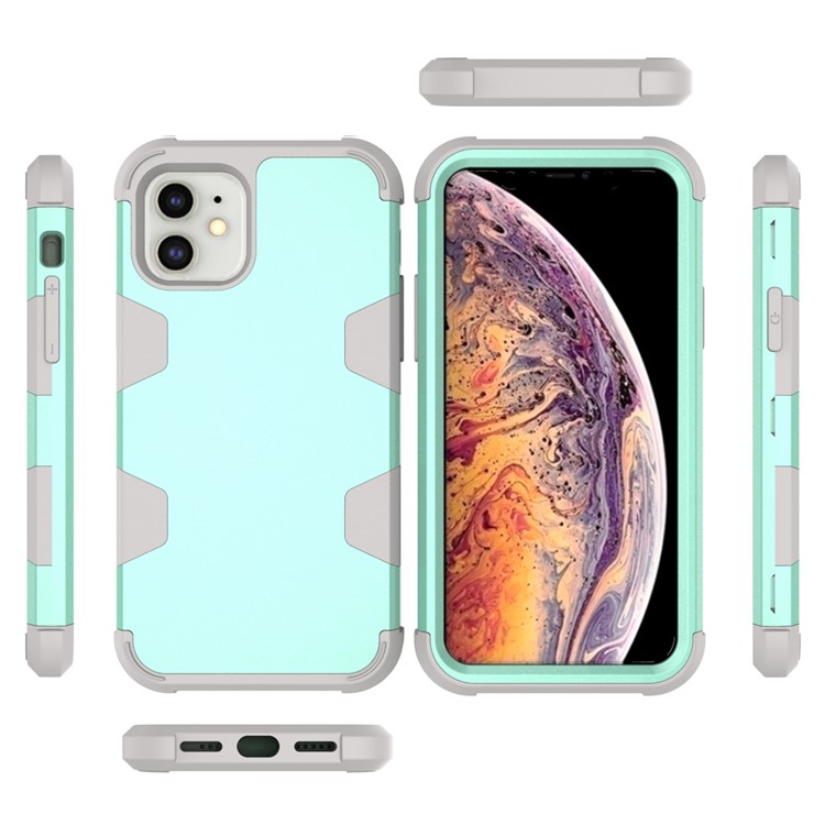 Anti-dust Shock-proof Silicone + PC Mobile Case for iPhone 11 6.1 inch - Grey / Cyan-4