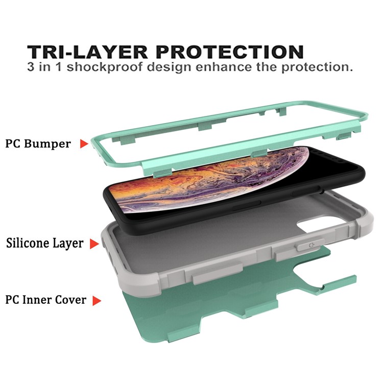 Anti-dust Shock-proof Silicone + PC Mobile Case for iPhone 11 6.1 inch - Grey / Cyan-5
