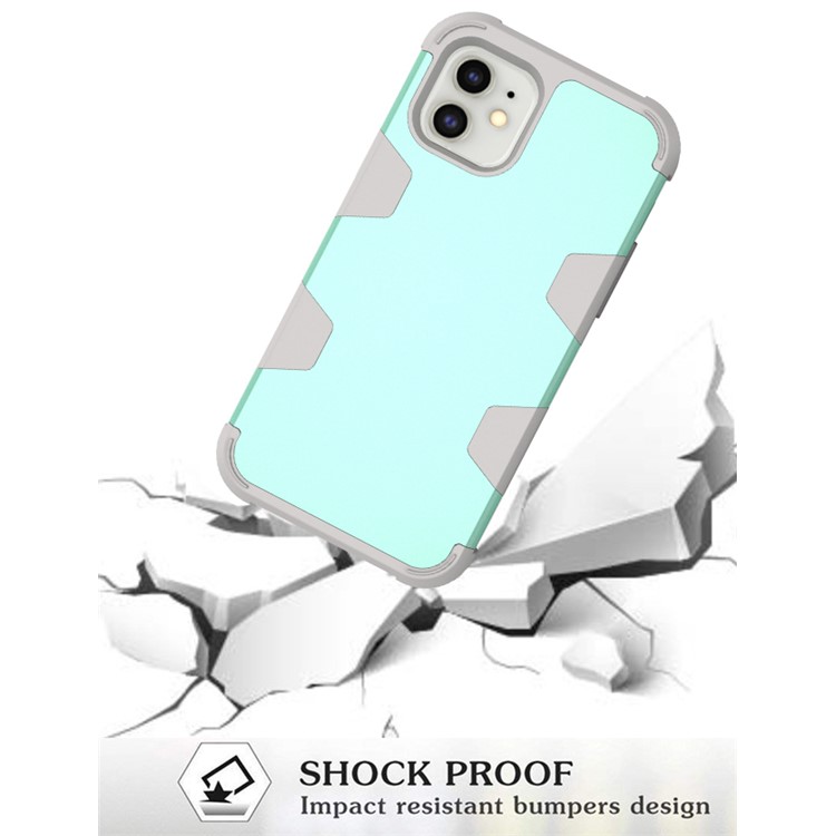 Anti-dust Shock-proof Silicone + PC Mobile Case for iPhone 11 6.1 inch - Grey / Cyan-6