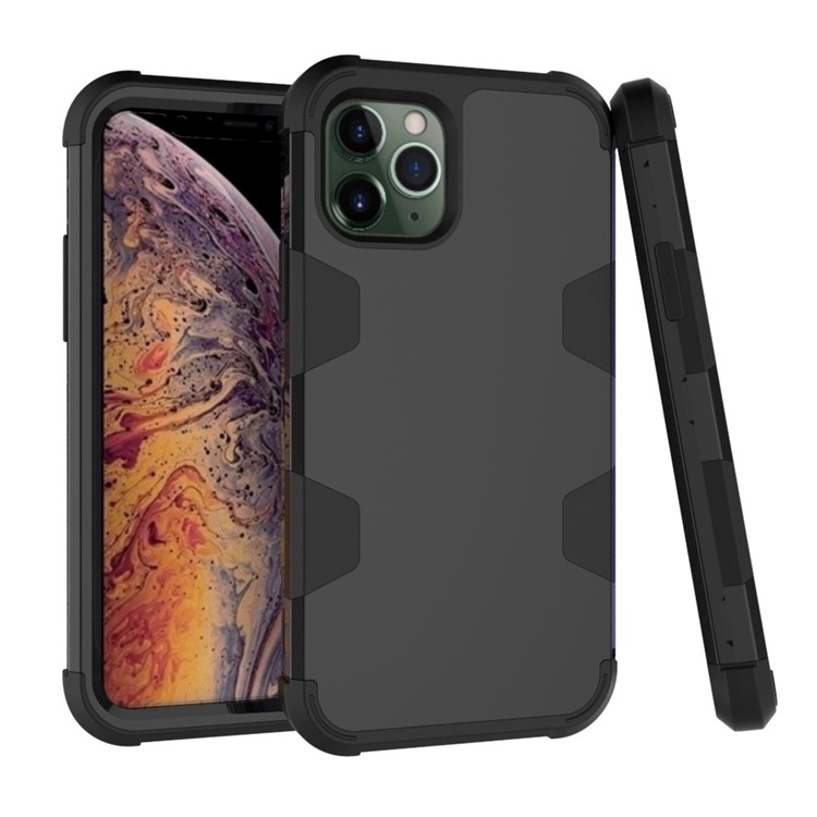 Anti-dust Stylish Silicone + PC Combo Back Case for iPhone 11 Pro Max 6.5 inch - All Black-1