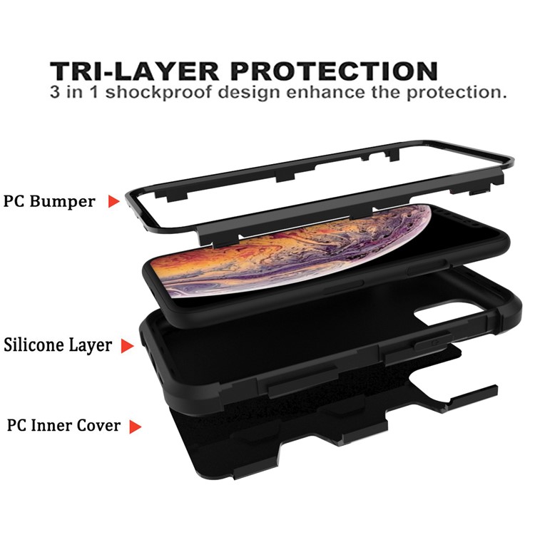 Anti-dust Stylish Silicone + PC Combo Back Case for iPhone 11 Pro Max 6.5 inch - All Black-5