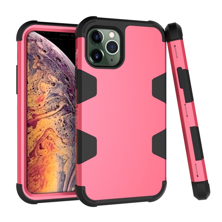 Anti-dust Stylish Silicone + PC Combo Back Case for iPhone 11 Pro Max 6.5 inch - Black / Rose-1