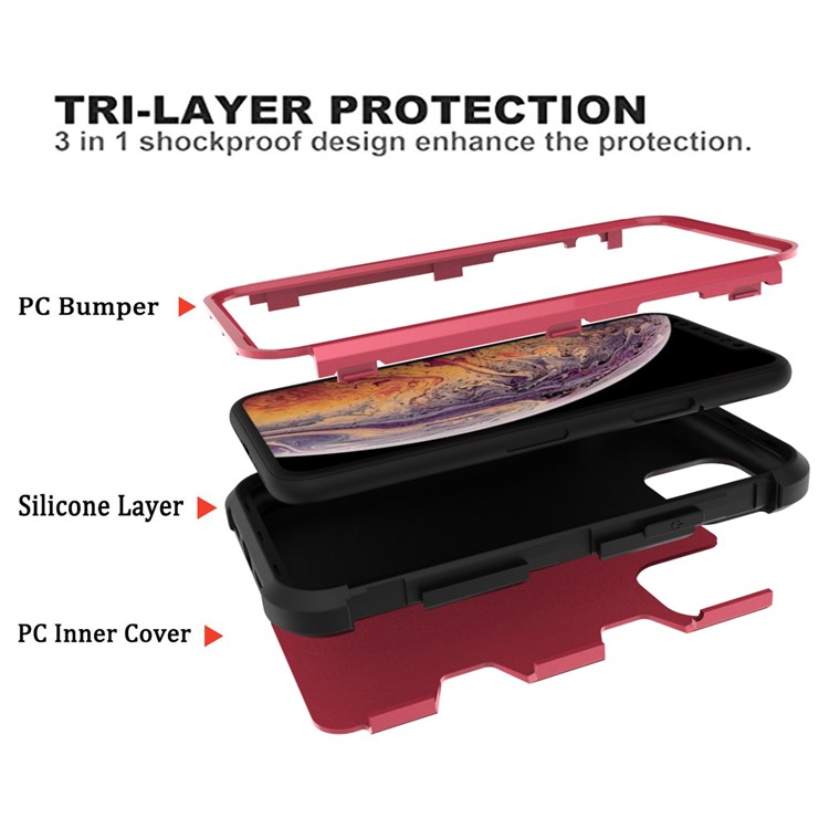 Anti-dust Stylish Silicone + PC Combo Back Case for iPhone 11 Pro Max 6.5 inch - Black / Rose-5