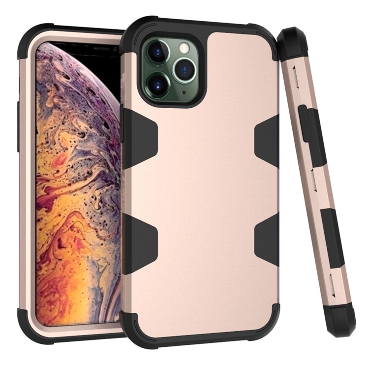 Anti-dust Stylish Silicone + PC Combo Back Case for iPhone 11 Pro Max 6.5 inch - Black / Gold-1