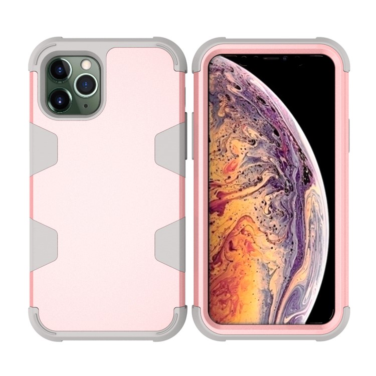 Anti-dust Stylish Silicone + PC Combo Back Case for iPhone 11 Pro Max 6.5 inch - Grey / Rose Gold-2