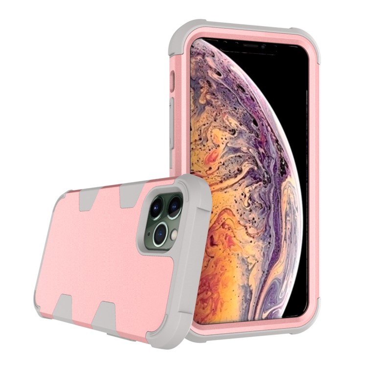 Anti-dust Stylish Silicone + PC Combo Back Case for iPhone 11 Pro Max 6.5 inch - Grey / Rose Gold-3