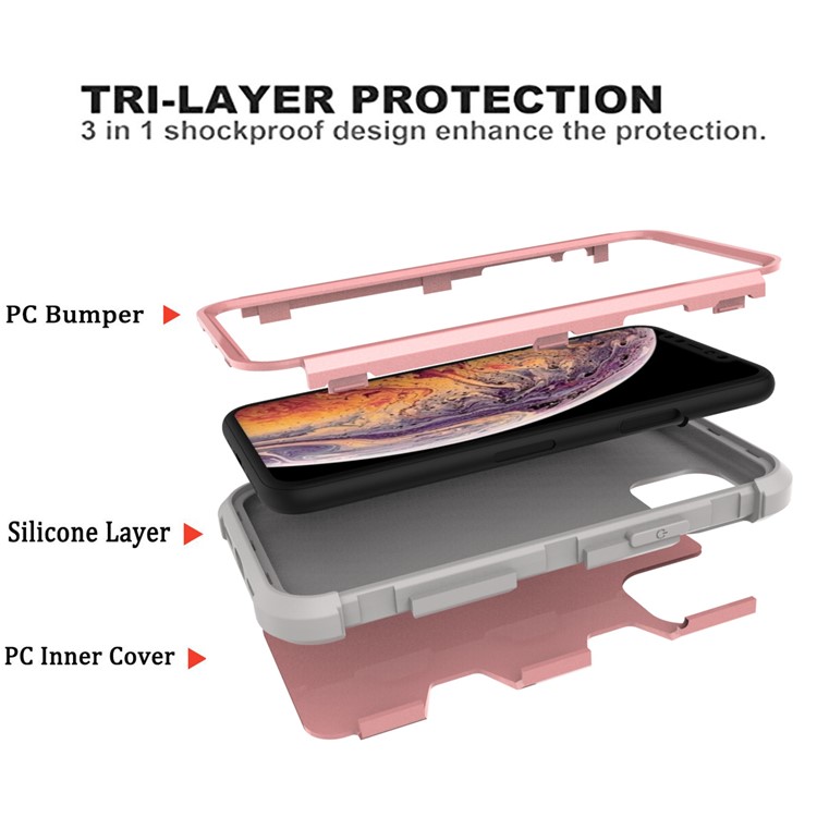 Anti-dust Stylish Silicone + PC Combo Back Case for iPhone 11 Pro Max 6.5 inch - Grey / Rose Gold-5