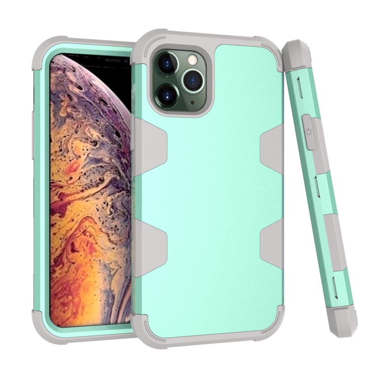 Anti-dust Stylish Silicone + PC Combo Back Case for iPhone 11 Pro Max 6.5 inch - Grey / Cyan-1