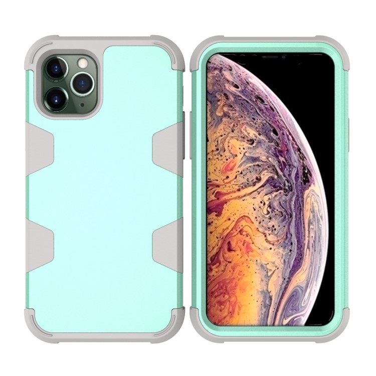 Anti-dust Stylish Silicone + PC Combo Back Case for iPhone 11 Pro Max 6.5 inch - Grey / Cyan-2