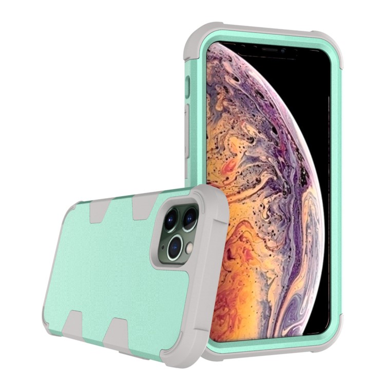 Anti-dust Stylish Silicone + PC Combo Back Case for iPhone 11 Pro Max 6.5 inch - Grey / Cyan-3