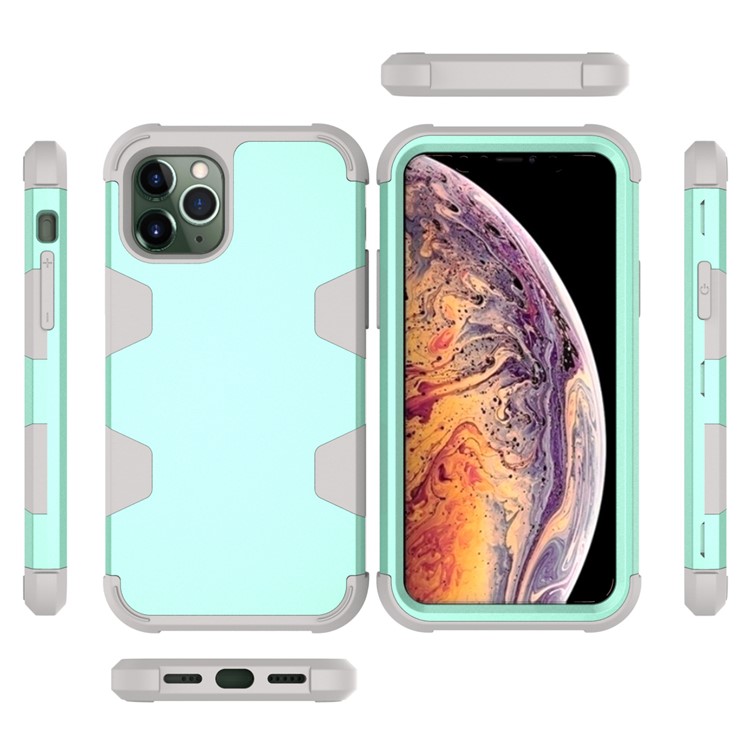 Anti-dust Stylish Silicone + PC Combo Back Case for iPhone 11 Pro Max 6.5 inch - Grey / Cyan-4