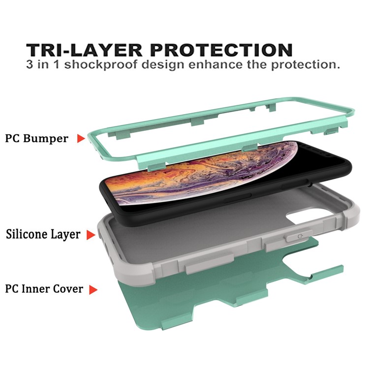 Anti-dust Stylish Silicone + PC Combo Back Case for iPhone 11 Pro Max 6.5 inch - Grey / Cyan-5