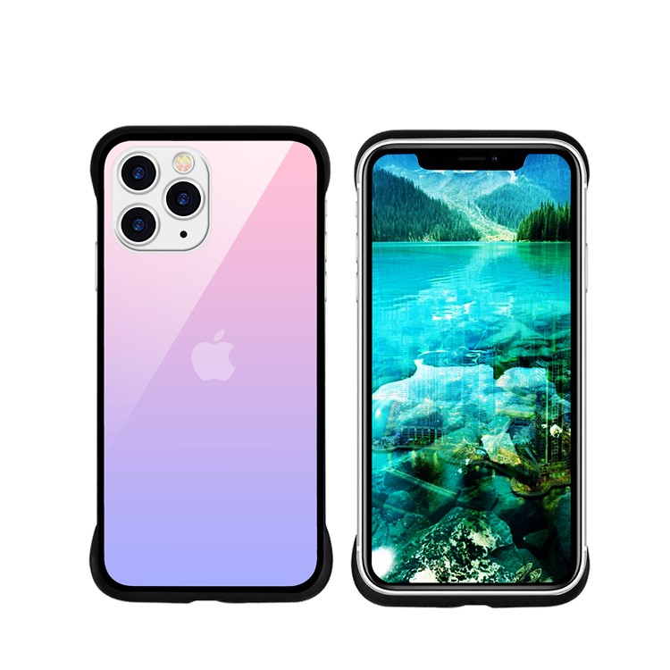 For iPhone 11 Pro Max 6.5-inch NXE Printing Style Gradient Color 9H Glass+TPU Cover - Pink / Purple-1