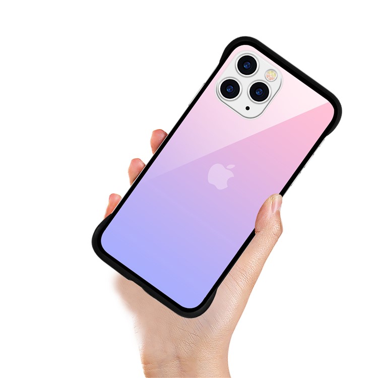 For iPhone 11 Pro Max 6.5-inch NXE Printing Style Gradient Color 9H Glass+TPU Cover - Pink / Purple-2