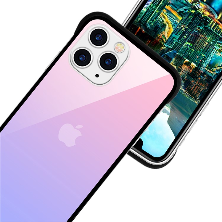 For iPhone 11 Pro Max 6.5-inch NXE Printing Style Gradient Color 9H Glass+TPU Cover - Pink / Purple-5